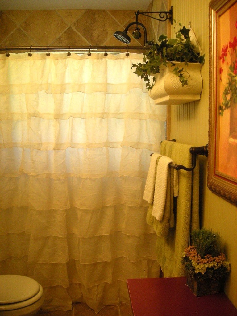 Shabby Chic Waterfall Ruffle Ivory Shower Curtain