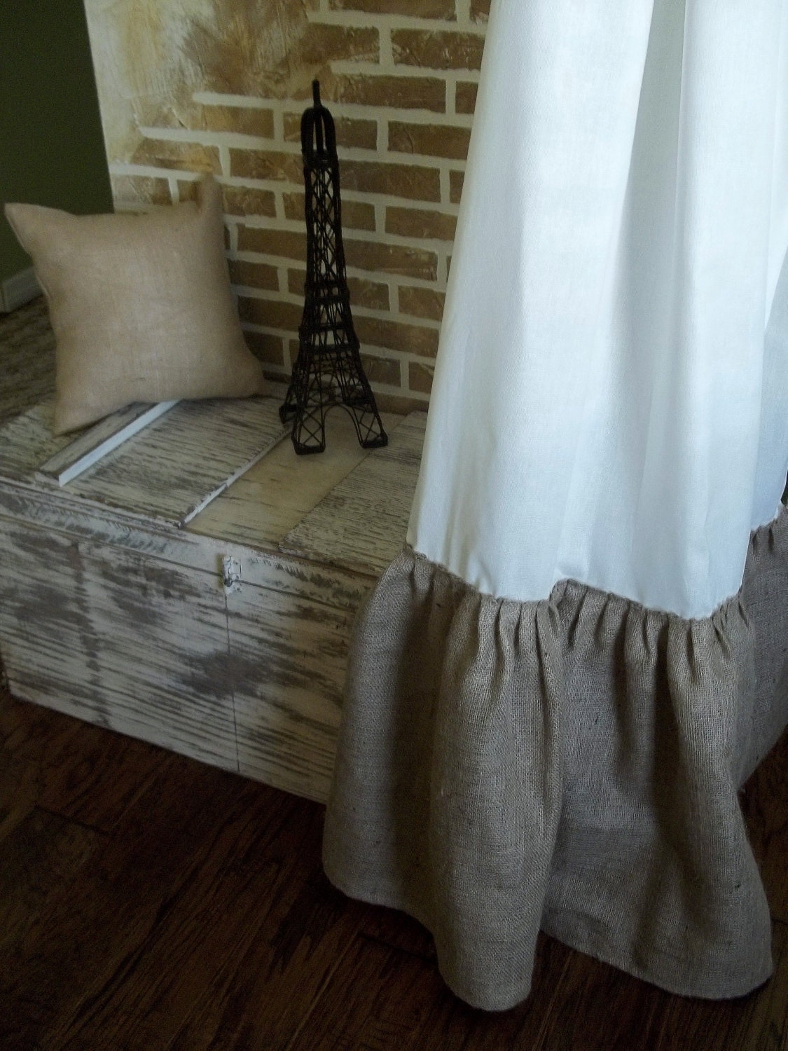 Burlap White Cotton Tab Top/Pole Top Curtain Panel