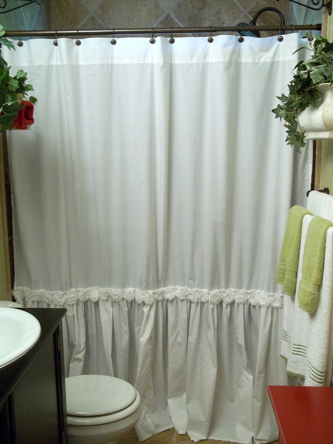 Shabby Chic Ruffled White Shower Curtain