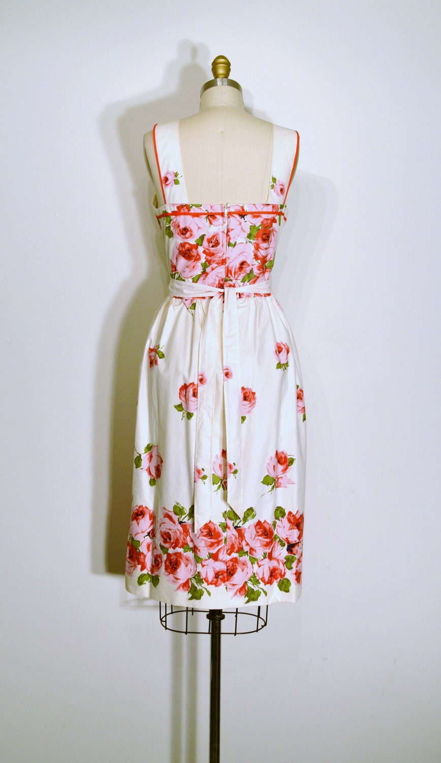 Vintage 1960s Dress 60s Sun Dress White and Pink Floral