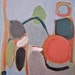 Original Abstract Painting on Wood --The Shapes of Things to Come- Lt. Blue Background with Orange-Greens and Deep Blue - White-Black