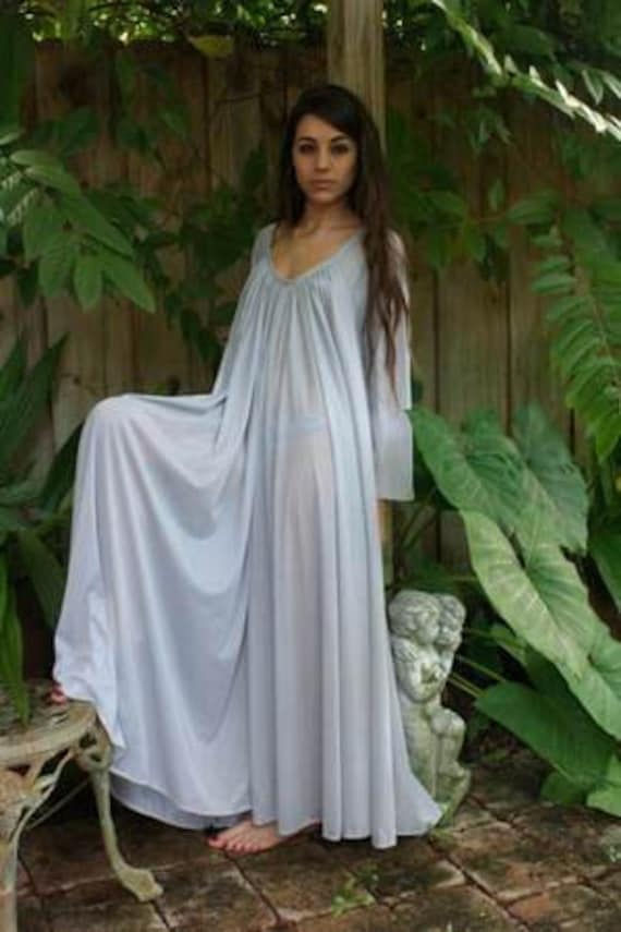 Peasant Sleeve Nightgown Long Sleeve Full Swing Gray Nylon