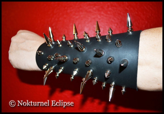 Items Similar To Black Metal Spiked Leather Gauntlet Cuff In Sporadic