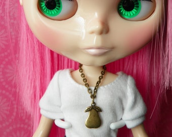 necklace for Blythe - antiqued brass chain with pear pendant B180