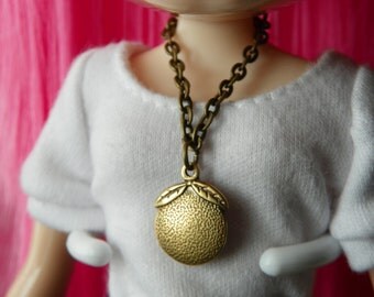 necklace for Blythe - antiqued brass chain with orange pendant B181