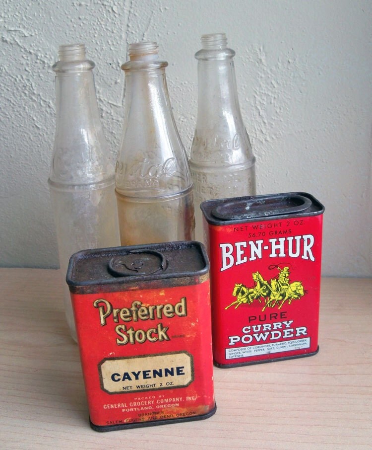 Vintage Hot Sauce Bottle and Spice Tin Collection HOT