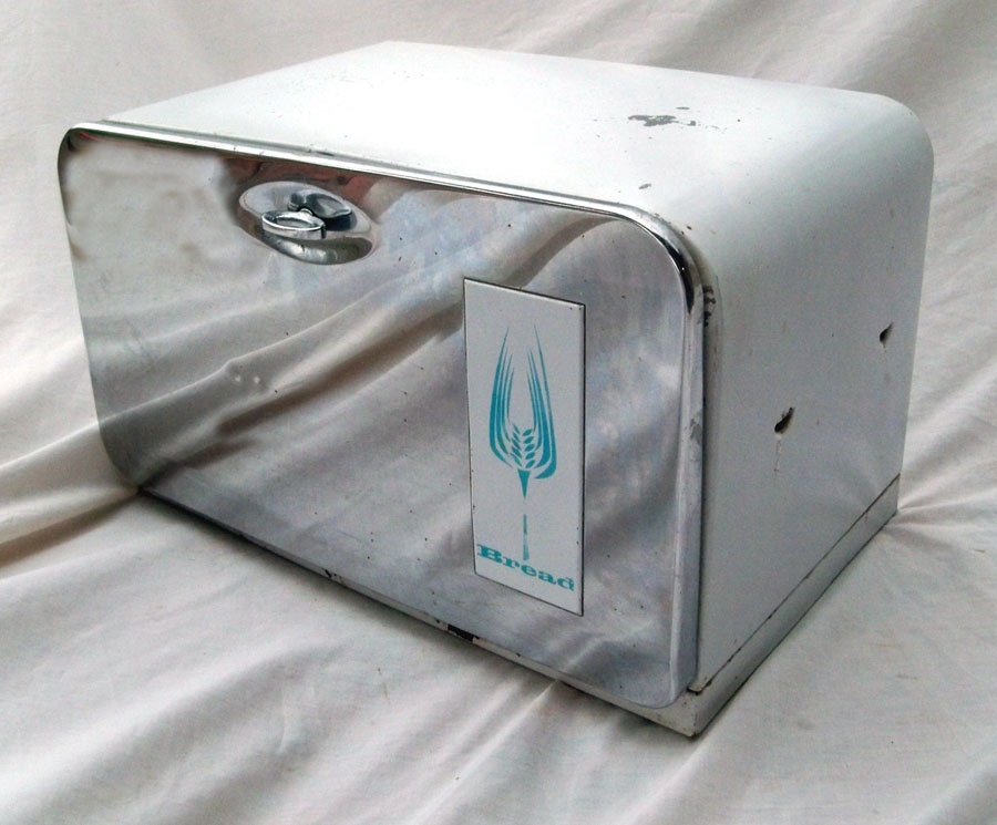 Vintage White and Chrome Bread Box Beauty Box with Shabby
