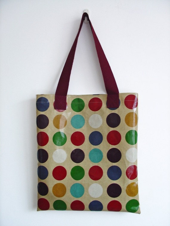 Library Tote / Shopping Bag in jewel with by dottyspotsdesign