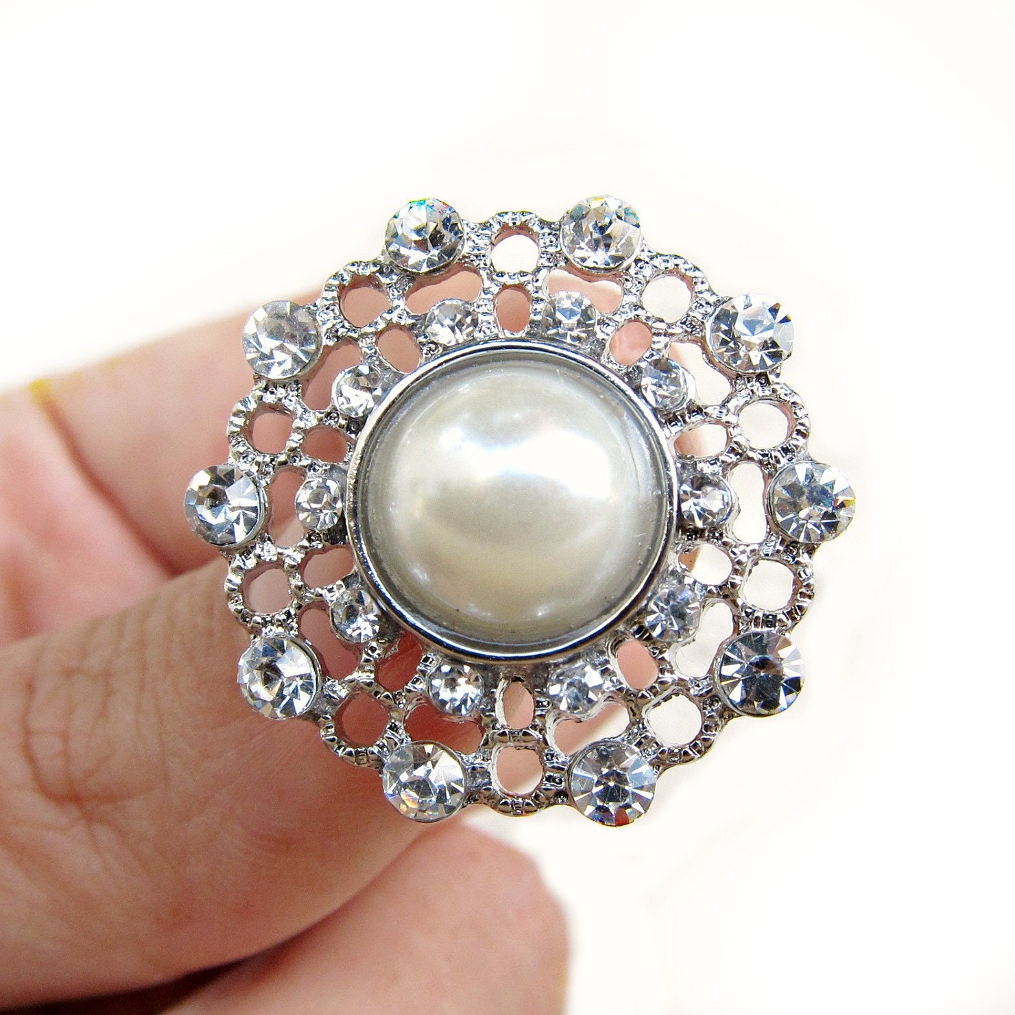 5 Pearl Crystal Rhinestone buttons for Wedding Decoration