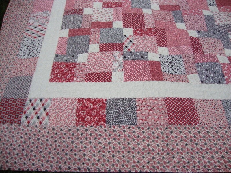 Aunt Grace Scrapbag Tossed 9 Patch Quilt 63 by 73 In