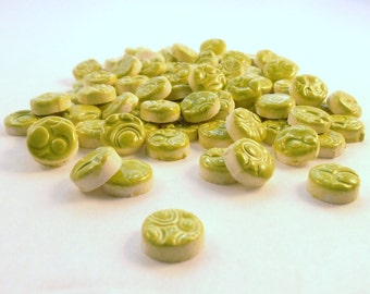 1/2" Green mosaic tiles, CIRCLES - handmade ceramics, 1/2 inch