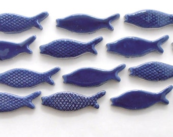 Ceramic mosaic tiles, Handmade blue fish tiles