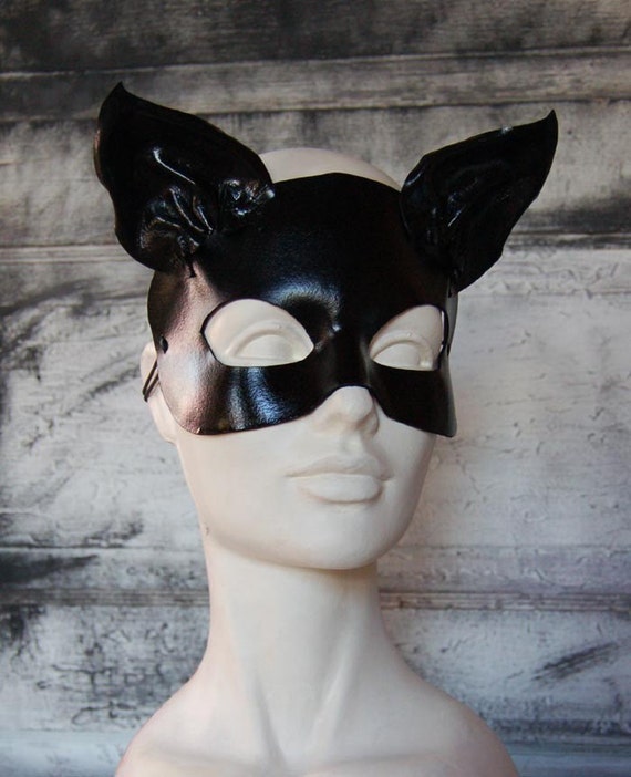 leather catwoman black cat mask by Midnightzodiac on Etsy