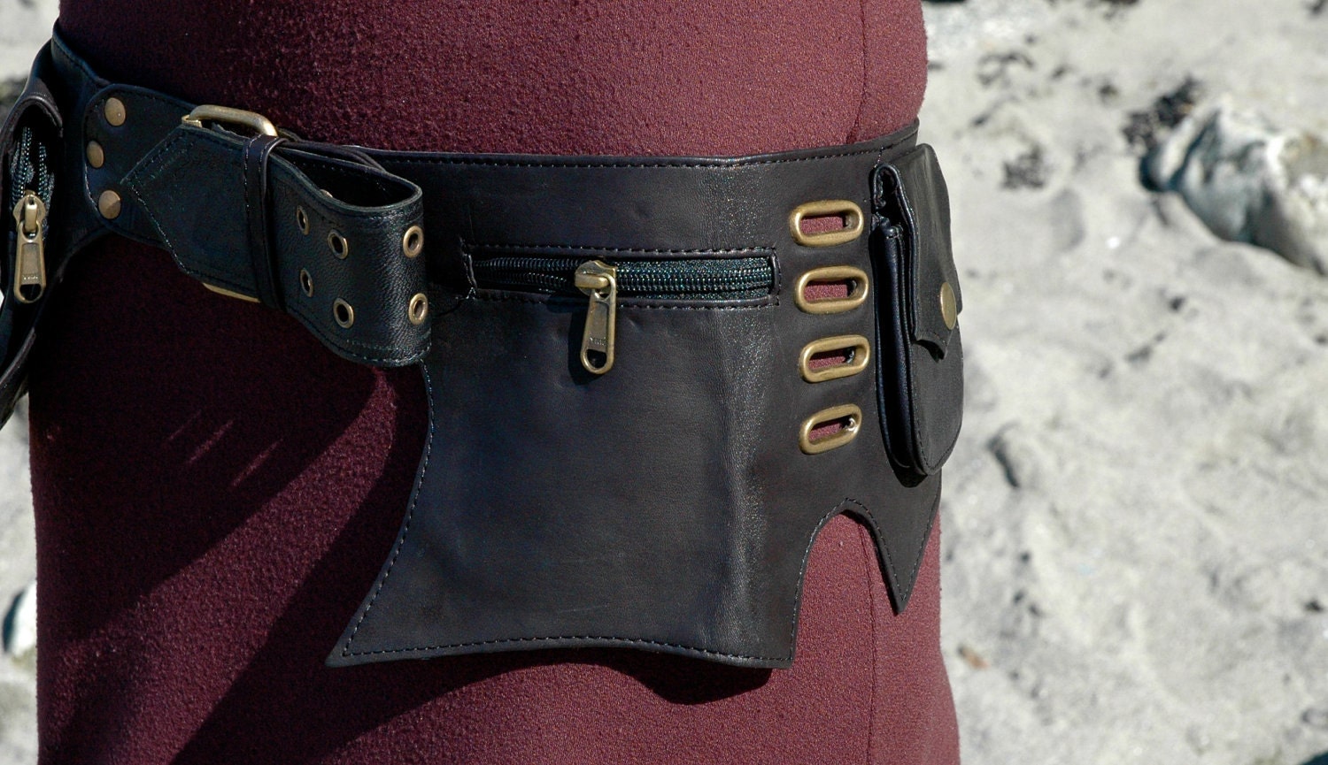 Steampunk Utility Belt Bag Leather hip belt with pockets in