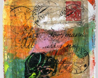 painting mixed media letter abstract art contemporary orange green