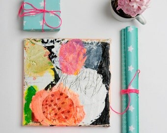 painting abstract acrylic mixed media dots contemporary art white pink