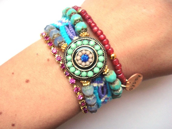 Bohemian hippie bracelet beaded with a turquoise by OOAKjewelz