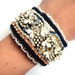 Vintage rhinestone friendship cuff bracelet - woodland - vintage coro - autumn harvest colours - orange dark blue off white and mustard