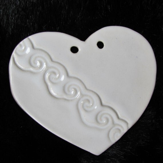 Heart Ornament Ceramic Pottery Handmade Pottery White