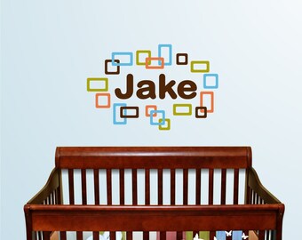 Personalized Name with Squares and Rectangles, Custom Vinyl wall decals stickers, nursery, kids & teens room, removable decals stickers