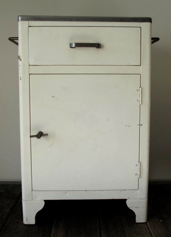 Vintage Industrial Metal Medical Cabinet