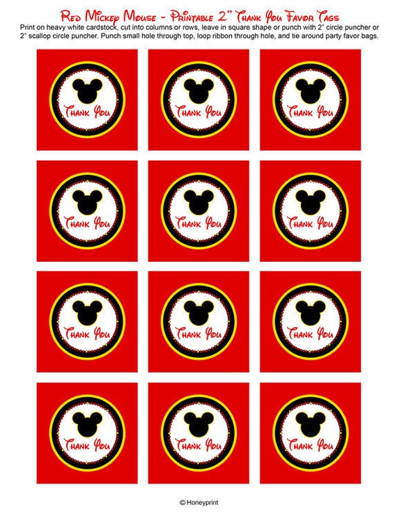 Mickey Mouse Birthday Party Favor Tags Mickey Mouse Birthday Party Favor Tags