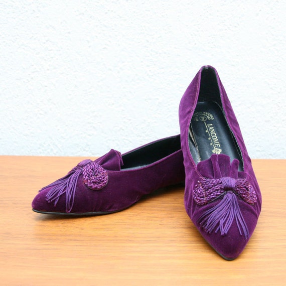 Vintage 80s 90s Purple Velvet Flats w/ by FunkyFondledandFresh