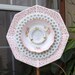 Glass Plate Flower repurpose pink white roses floral shabby chic No-Kill Ever-Blooming garden art ooak