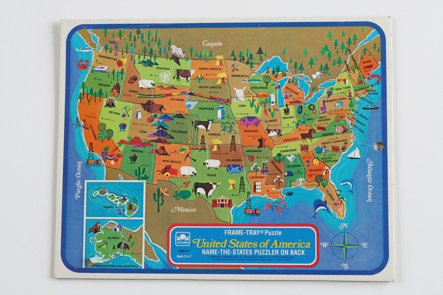 reserved vintage united states puzzle map 1968