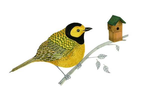 Items similar to Bird Print Yellow Bird on a Branch Giclee print ...