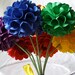 Handmade Paper Flower - Pom Pom Chrysanthemum - Rainbow color - Set of 7 - Stems Included