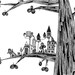 Black and White Ink Pen Drawing - The Tree With a Tiny City 8x10 FINE ART PRINT Perfect Whimsical Art for Nursery