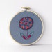 Embroidered Flower in Gray, Coral, Peach, Lavender, Moss Green, Maple and Magenta 4 inch Embroidery Hoop Fiber Art