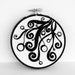 Hand Embroidery, Abstract Black Swirls and Circle Pods, 4 inch Black and White Hoop Art