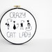 50% OFF SALE - Crazy Cat Lady with Four Black Cats with Swirly Tails, 6 inch Embroidery Hoop Fiber Art