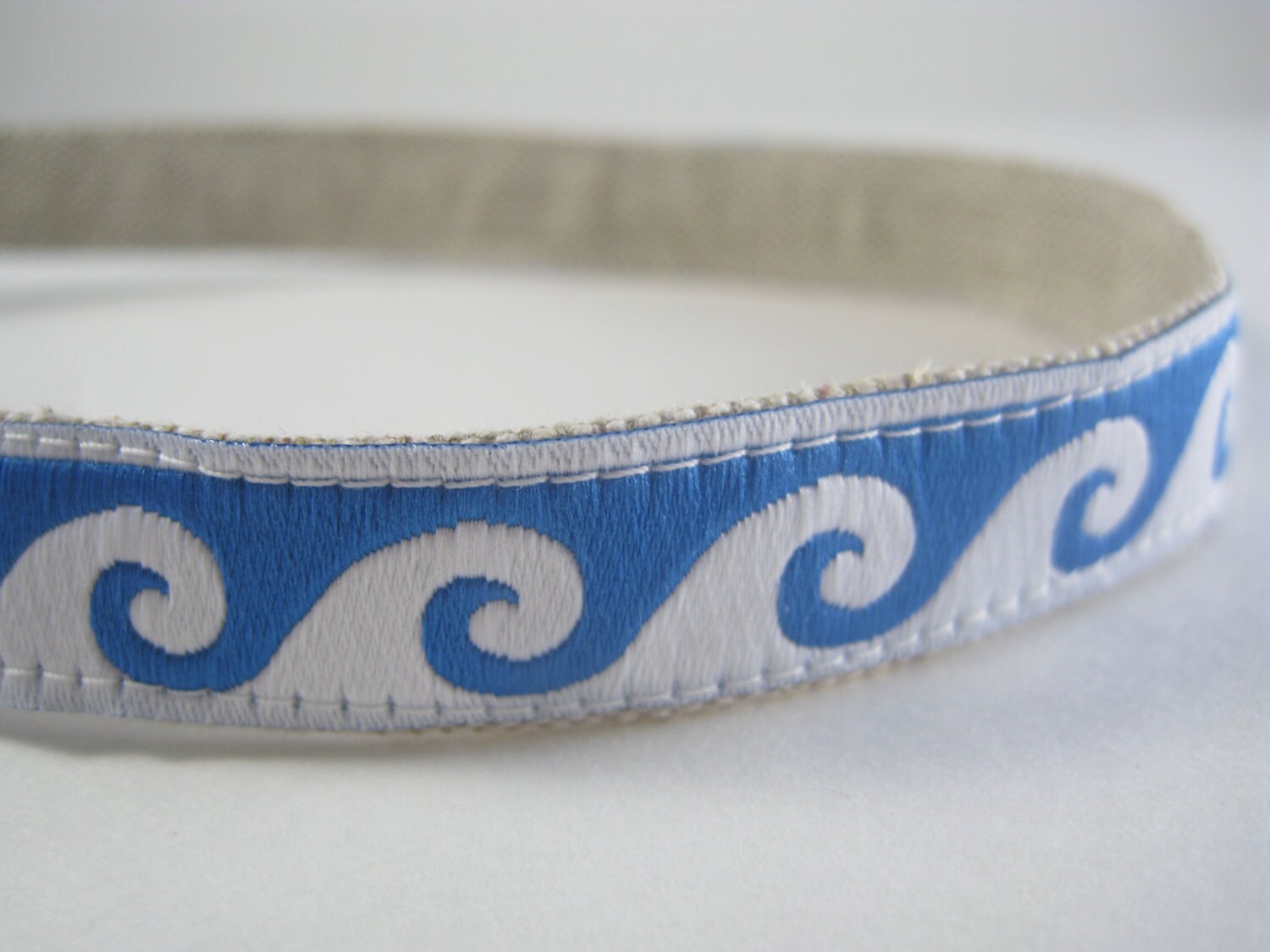 Hemp Dog Collar Blue Ocean Waves 3/4in