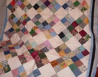 Free Shipping! Giddy Walk of Four Patch Quilt Top, bindings and backing. 81 x 93 inches.