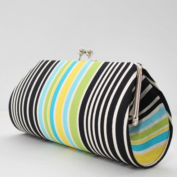 SALE Stripe in Cool..Large Clutch Purse by PoppyPunch on Etsy