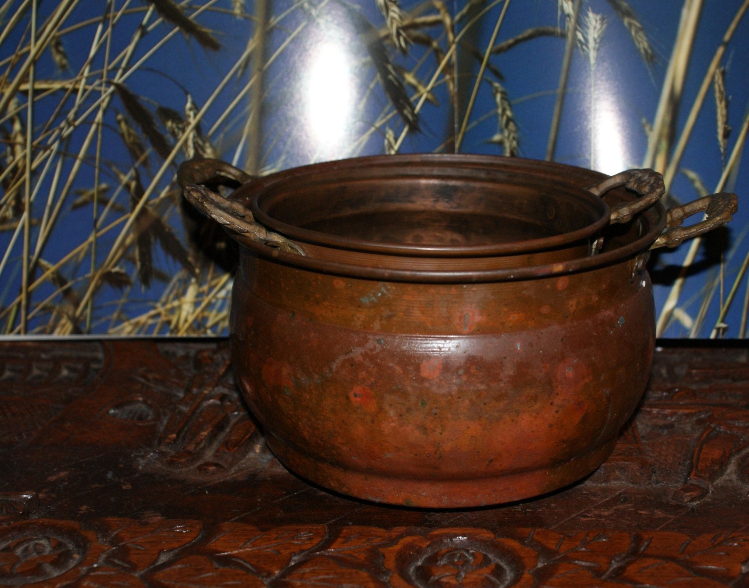 Vintage Hammered Copper Decorative Pots set of by redemptionart