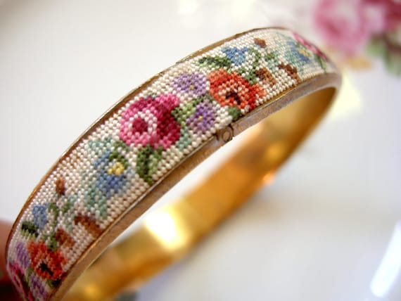 Vintage Needlepoint Bangle Bracelet