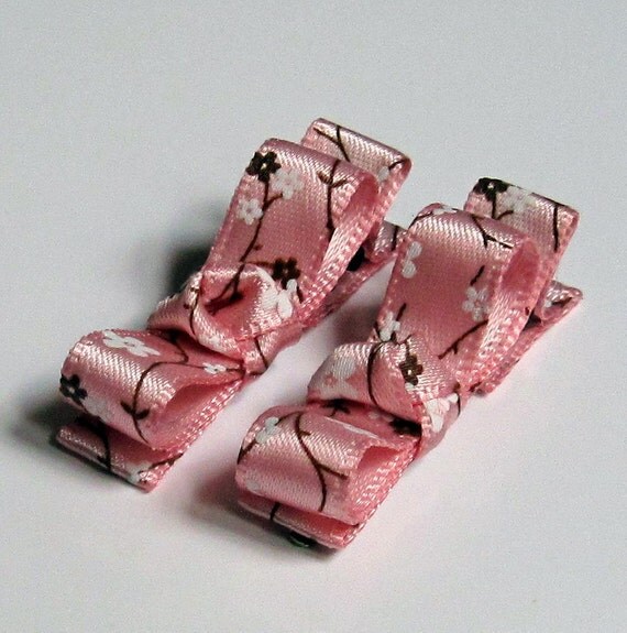 Items similar to Barrettes, Japanese Flower Ribbon Hair Barrettes, Baby