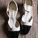 Vintage 60's Camel and Black Patent leather T-Strap Heel
