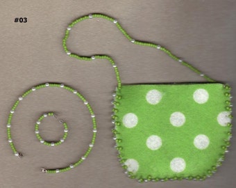 American Girl 18 inch Doll Purse Choker Bracelet Set - Choice of Color Felt Beaded Glass Beads Miracle Wire Jewelry Fashion Accessory Kids