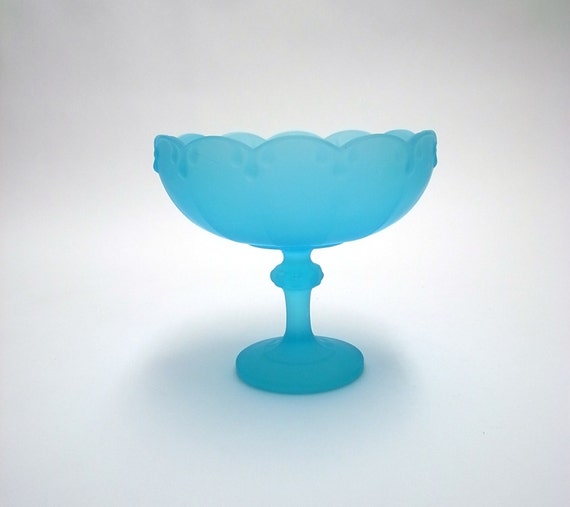 Vintage Blue Glass Pedestal Bowl
