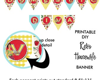Printable DIY Retry Housewife Theme Bridal Shower Banner - Domestic Diva