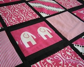 Quilt - Contemporary  - Pink and Black - Elephants, Giraffes, and Stripes - Ready to Ship