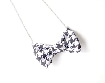 Polyester Houndstooth Black & White - Bow Tie Necklace
