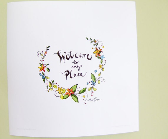 Items similar to Pretty Garden Illustration Print - Welcome to my Place ...