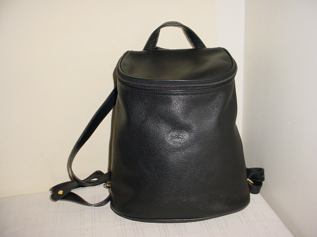Longchamp Black Leathr Pebbled Leather Backpack Bag