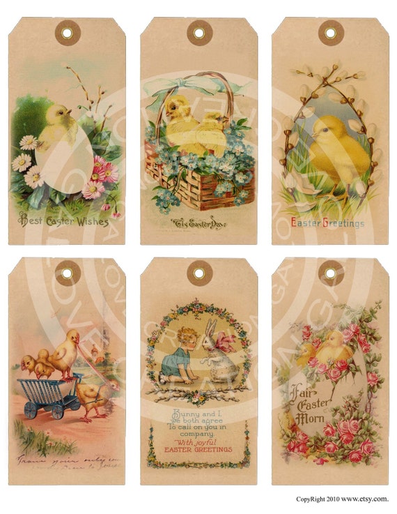 Vintage Shabby Chic Easter Bunnies Chick Children greeting